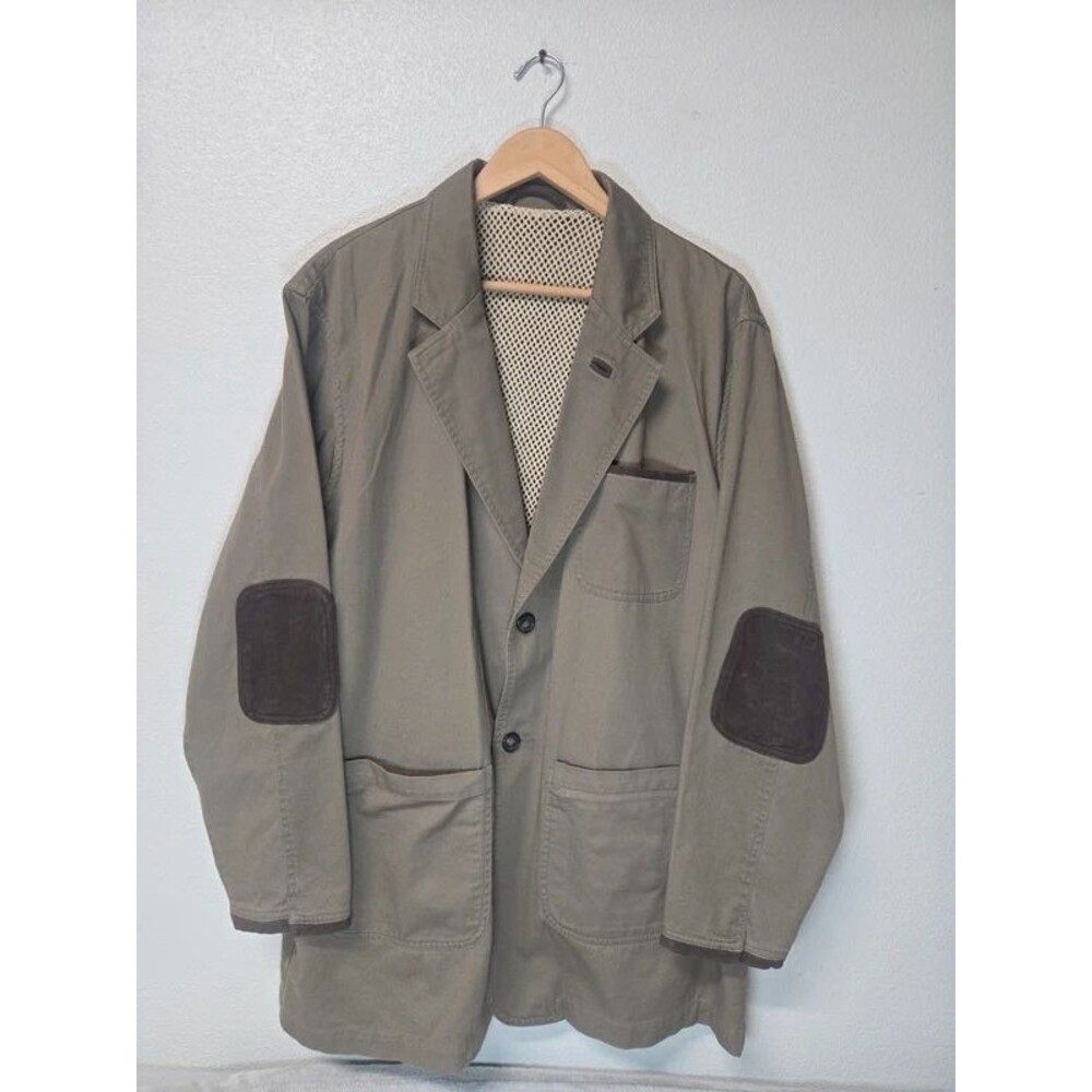 Vtg TravelSmith Men's Safari Utility Blazer Jacket Khaki Tan Mesh Lined Large